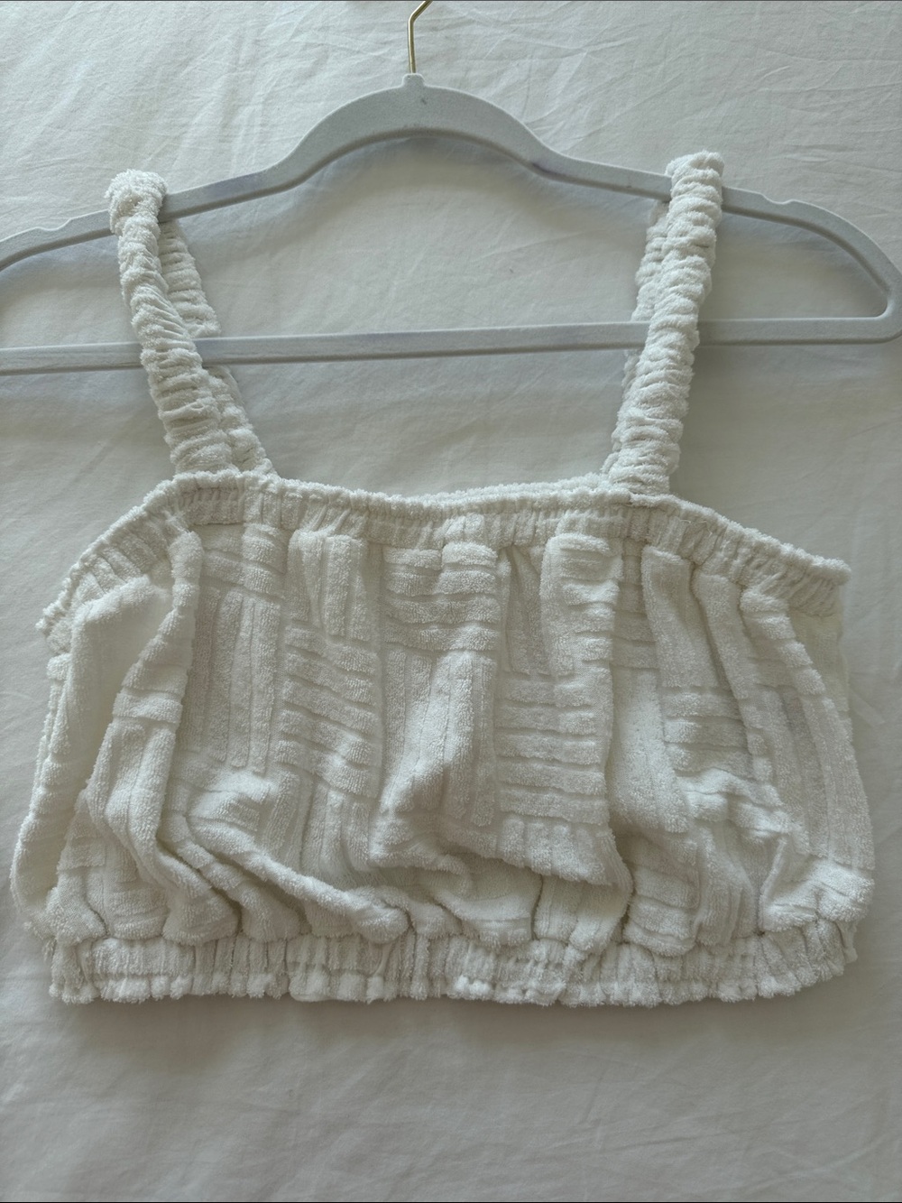 Vintage Havana White Textured Terry Crop Tank Top